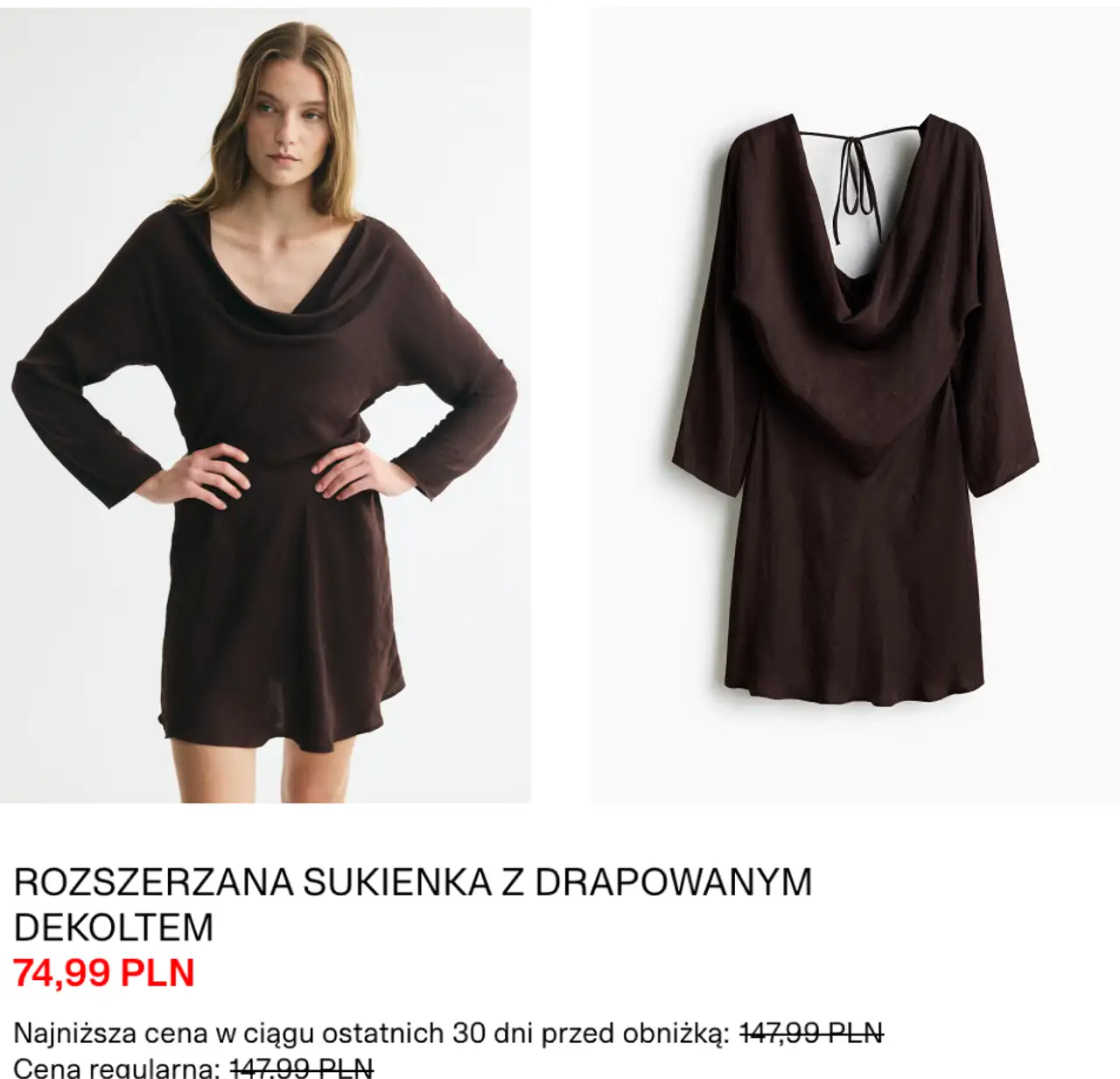 H&M Rozszerzana sukienka z drapowanym dekoltem