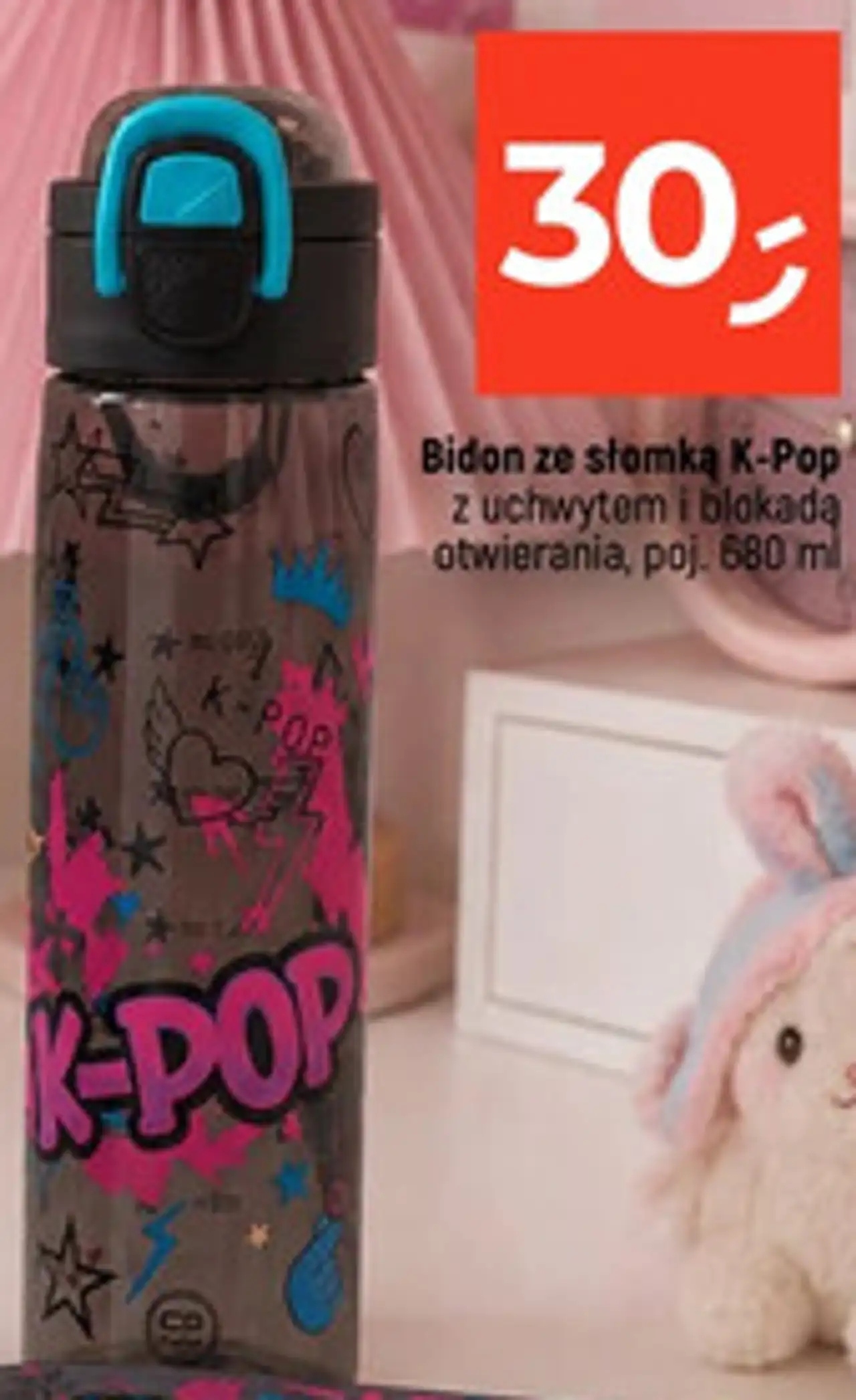 Bidon ze słomką K-Pop z uchwytem i blokadą otwierania