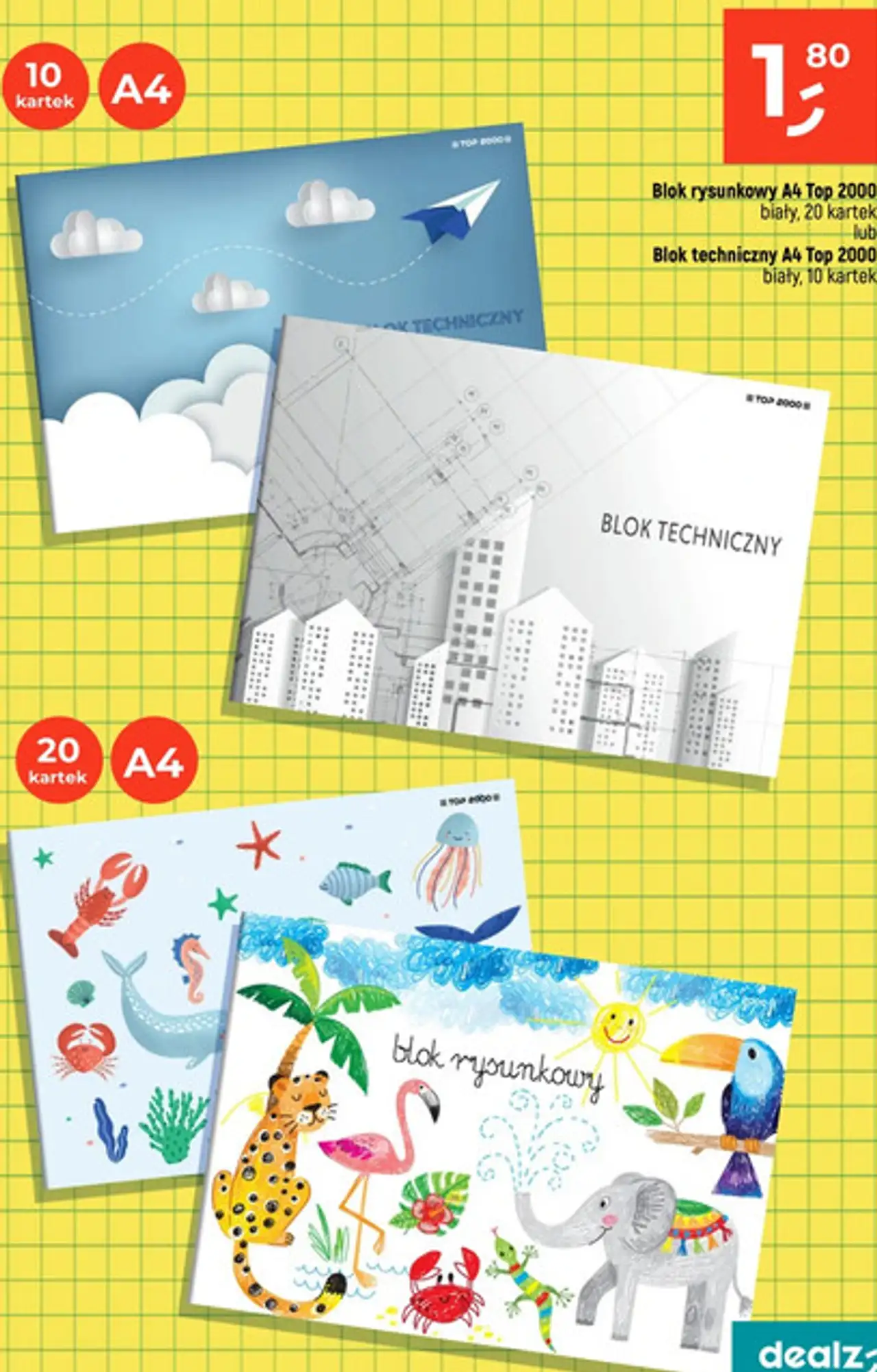 Blok rysunkowy A4 Top 2000 biały, 20 kartek lub Blok techniczny A4 Top 2000 biały, 10 kartek