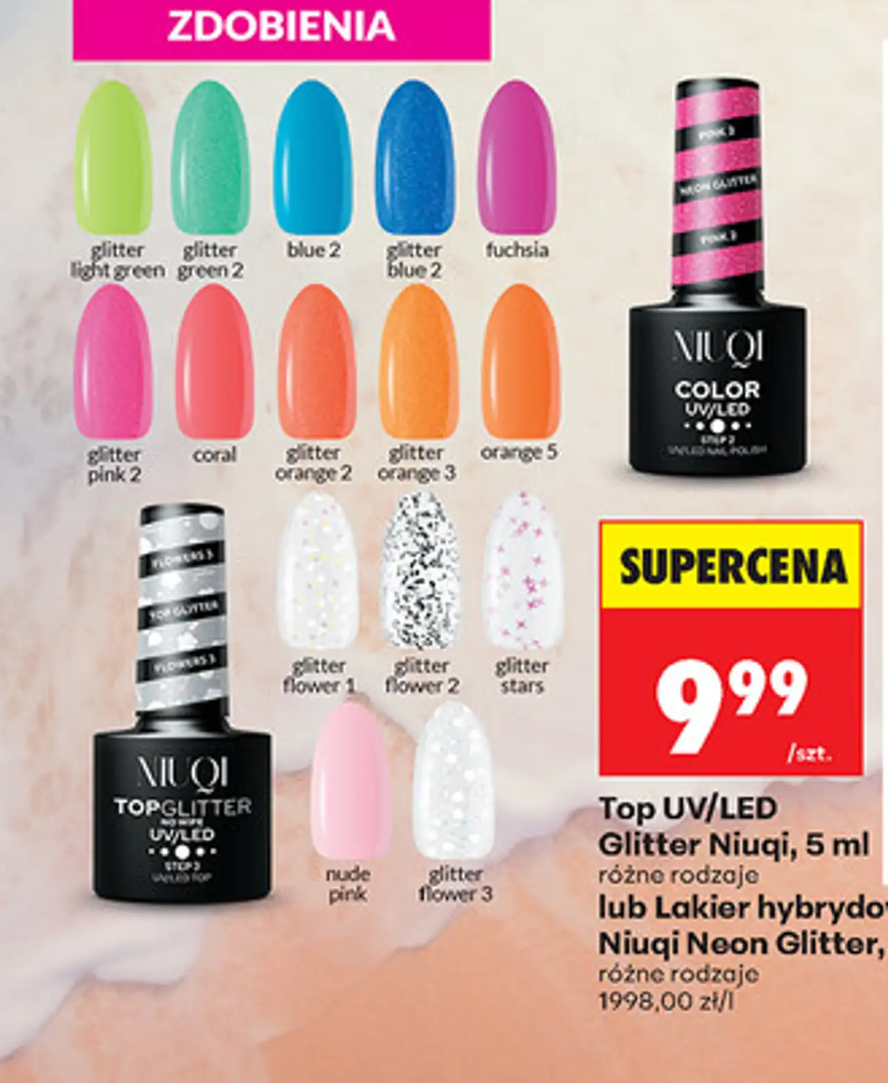 Top UV/LED Glitter Niuqi lub Lakier hybrydowy Niuqi Neon Glitter