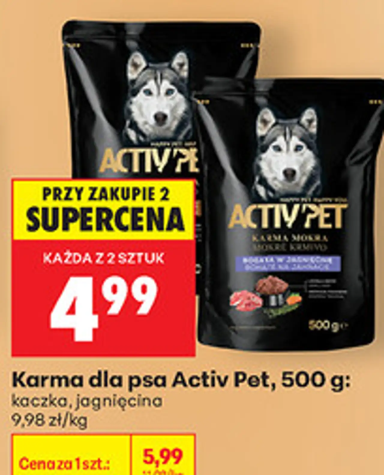 Karma dla psa Activ Pet, 500 g: kaczka, jagnięcina