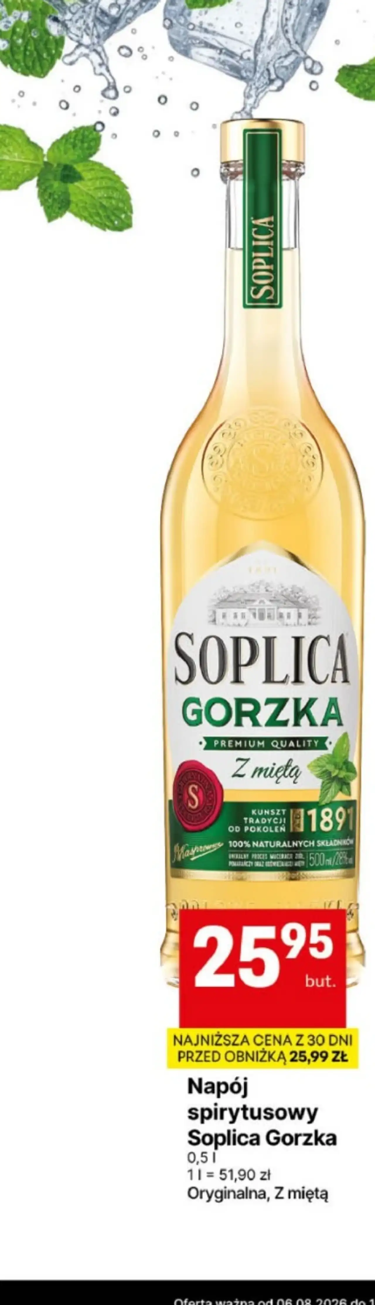 Napój spirytusowy Soplica Gorzka Oryginalna, Z miętą 0,5 l