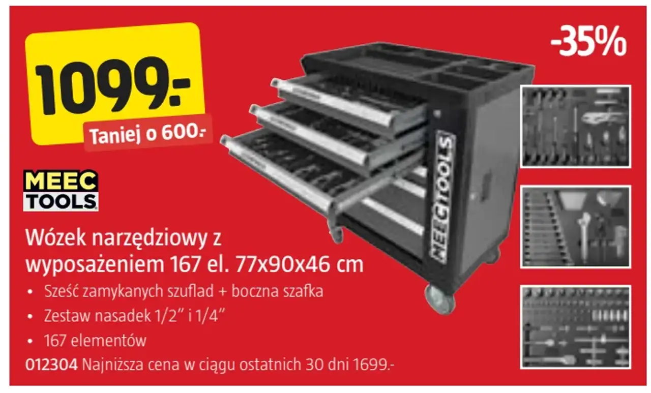 Meec Tools Wózek narzędziowy z wyposażeniem 167 el. 77x90x46 cm