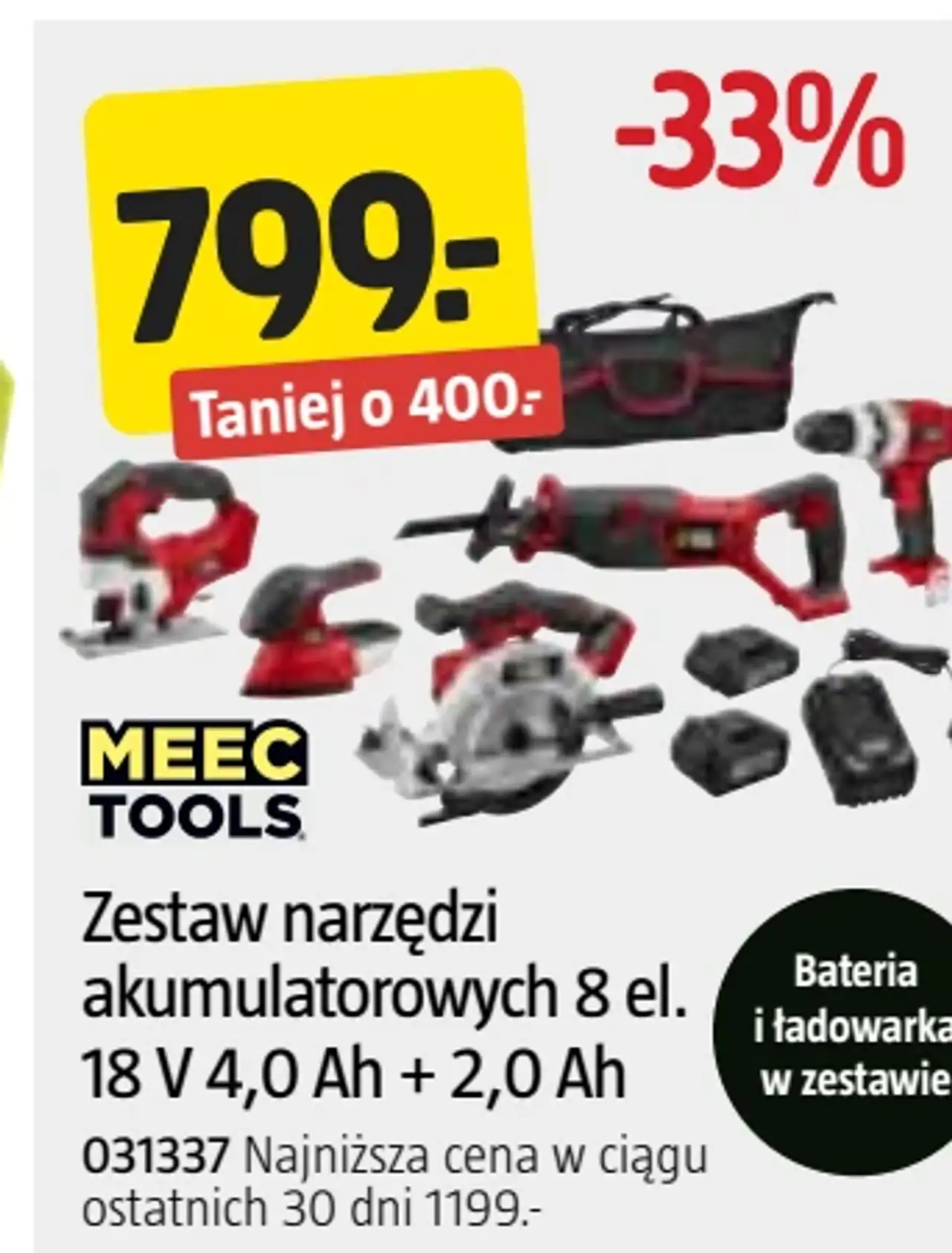 Zestaw narzędzi akumulatorowych 8 el. 18 V 4,0 Ah + 2,0 Ah Meec Tools