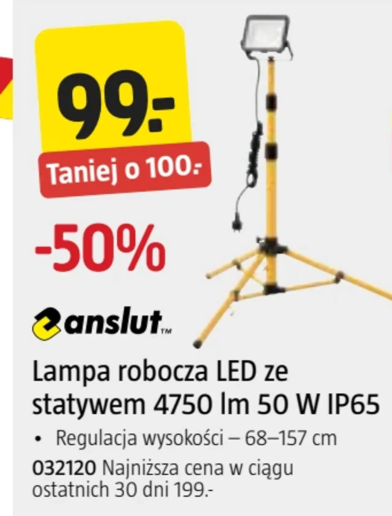 Lampa robocza LED ze statywem Anslut 4750 lm 50 W IP65