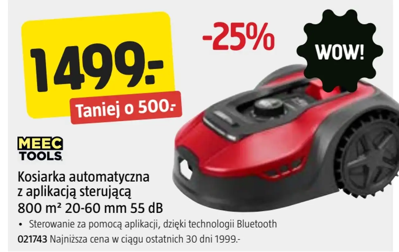 Kosiarka automatyczna z aplikacją sterującą Meec Tools 800 m² 20-60 mm 55 dB