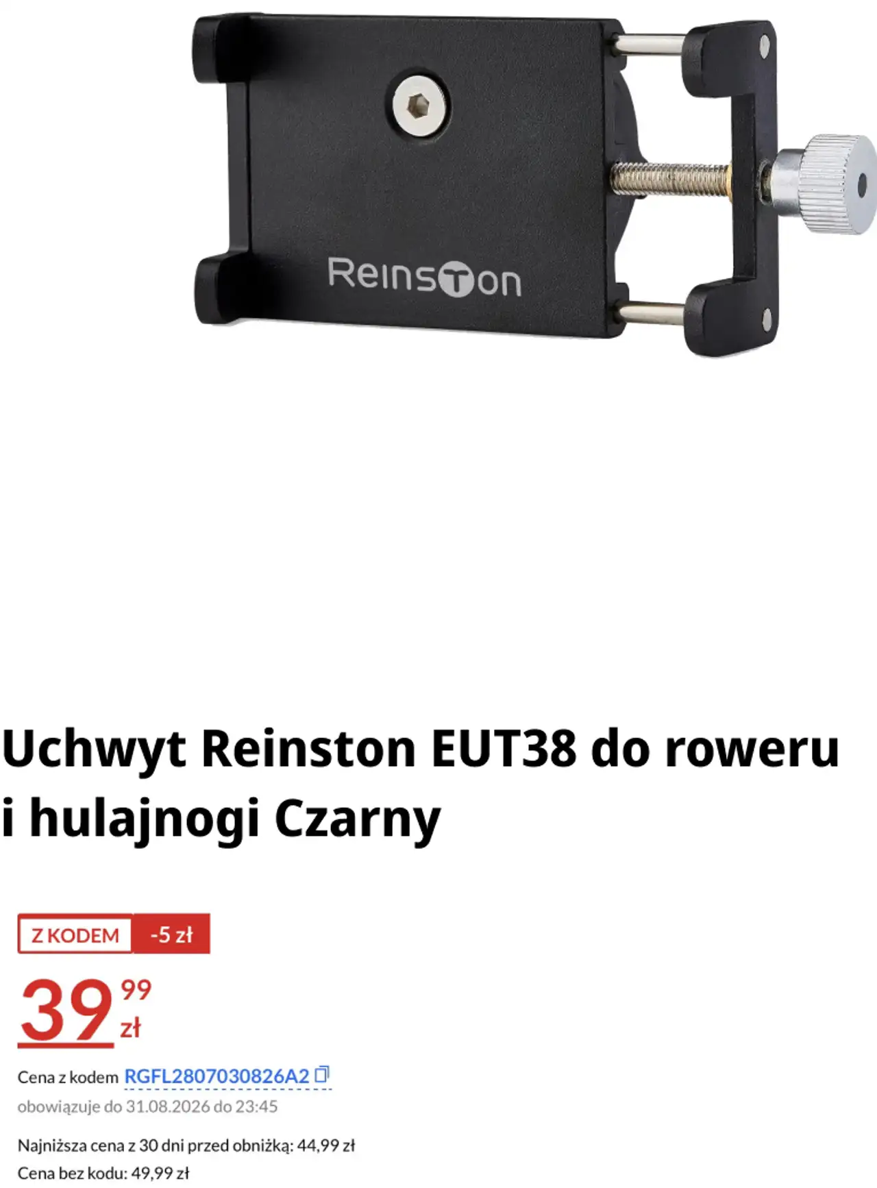 Uchwyt Reinston EUT38 do roweru i hulajnogi Czarny