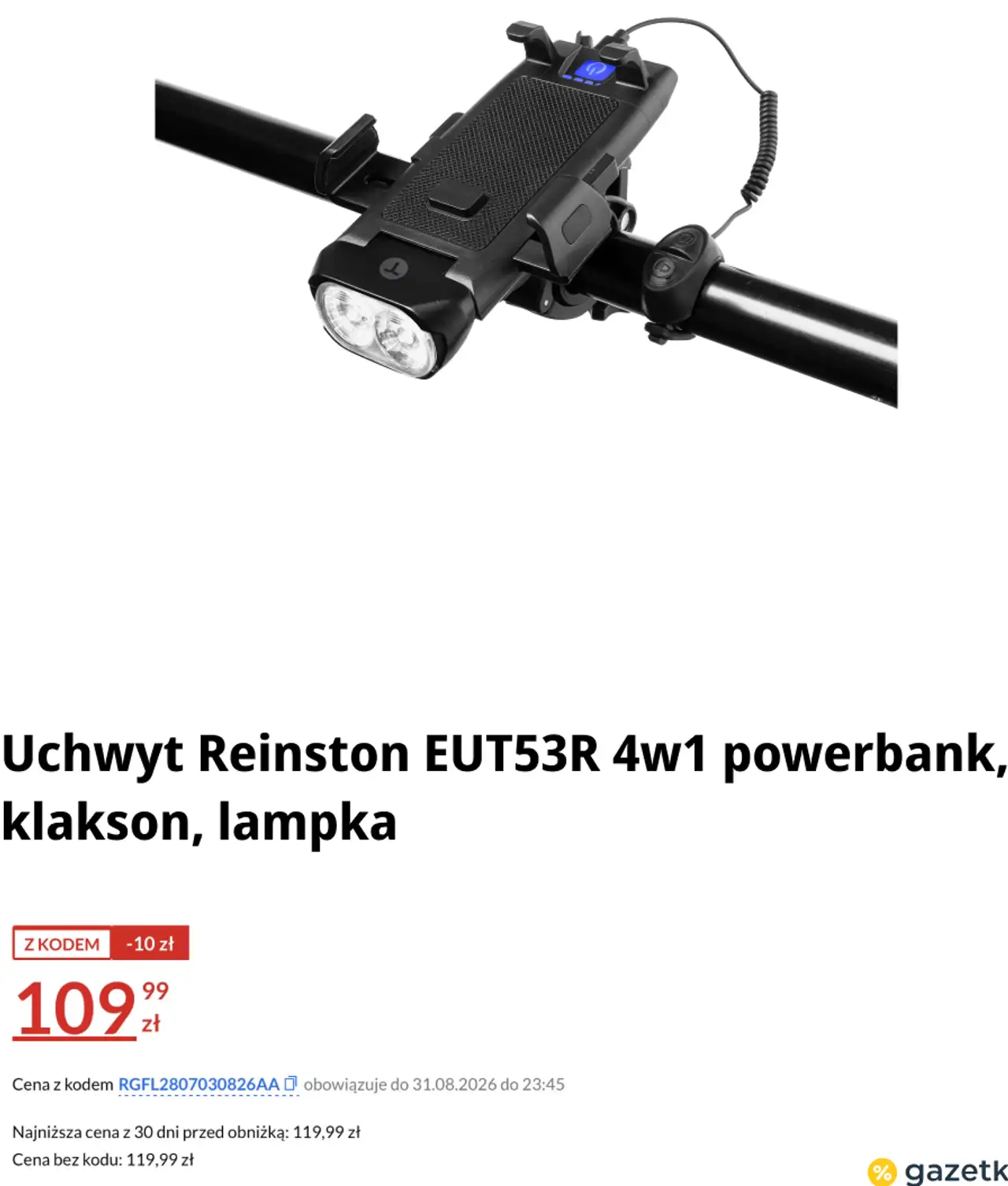 Uchwyt Reinston EUT53R 4w1 powerbank, klakson, lampka