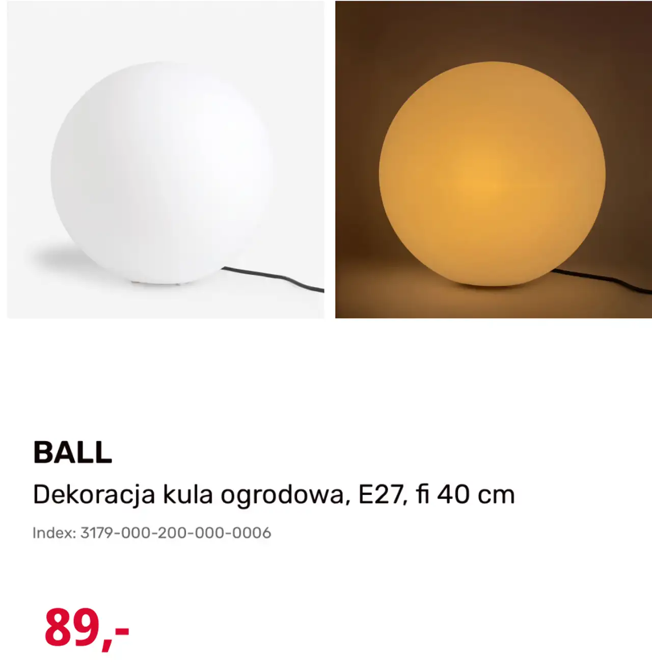 BALL Dekoracja kula ogrodowa, E27, fi 40 cm