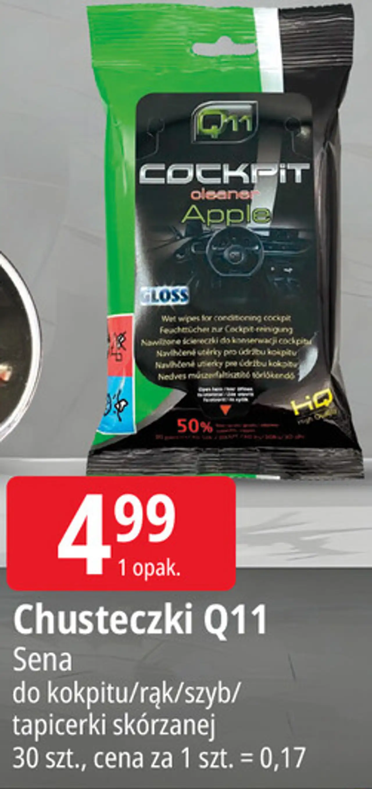 Chusteczki Q11 Sena do kokpitu/rąk/szyb/tapicerki skórzanej