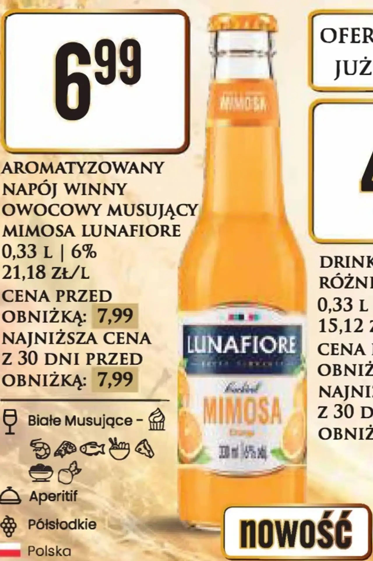 AROMATYZOWANY NAPÓJ WINNY OWOCOWY MUSUJĄCY MIMOSA LUNAFIORE 0,33 L