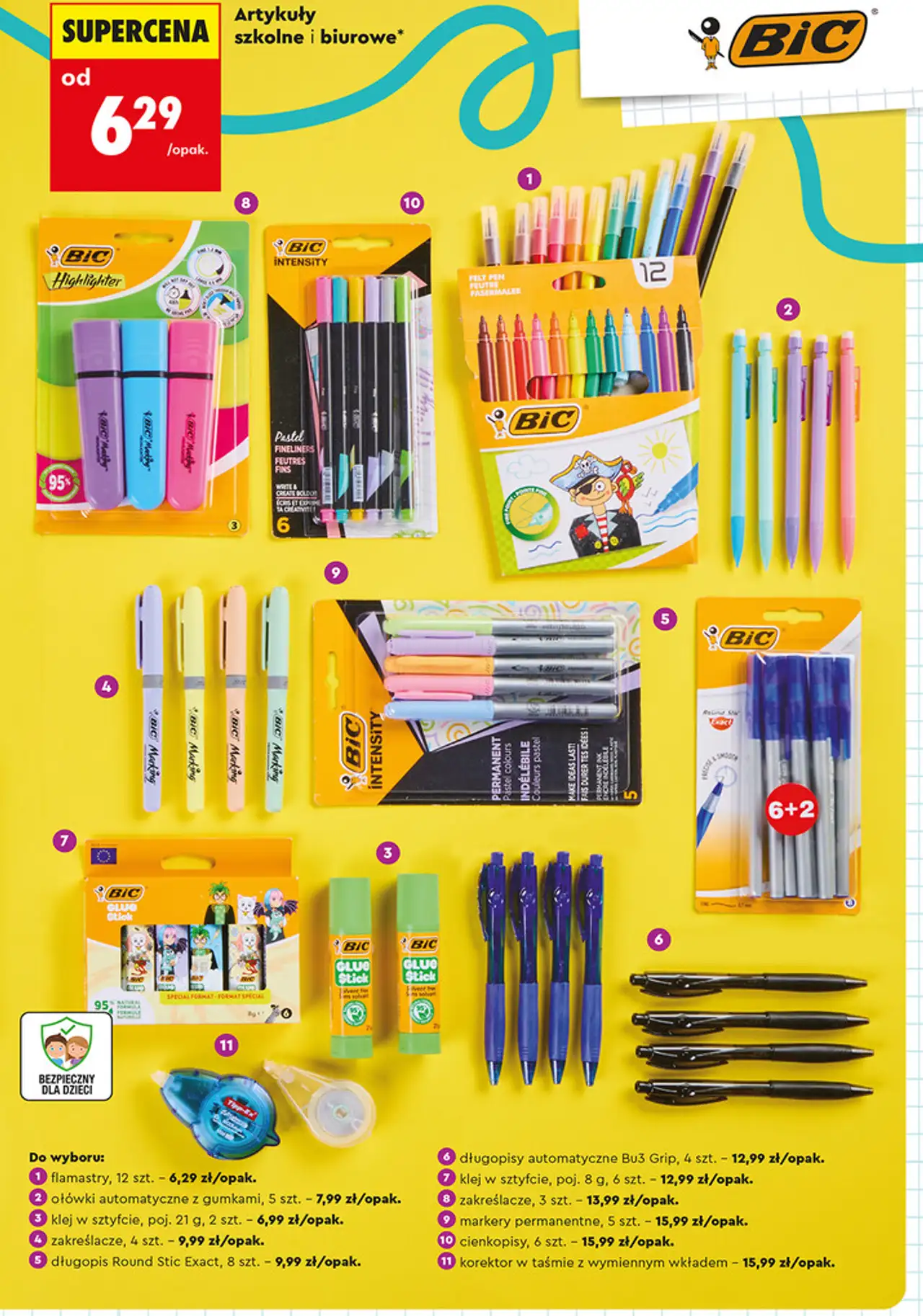 BIC Artykuły szkolne i biurowe (flamastry, zakreślacze, klej, dłuopis, ołówek, cienkopisy, korektor)