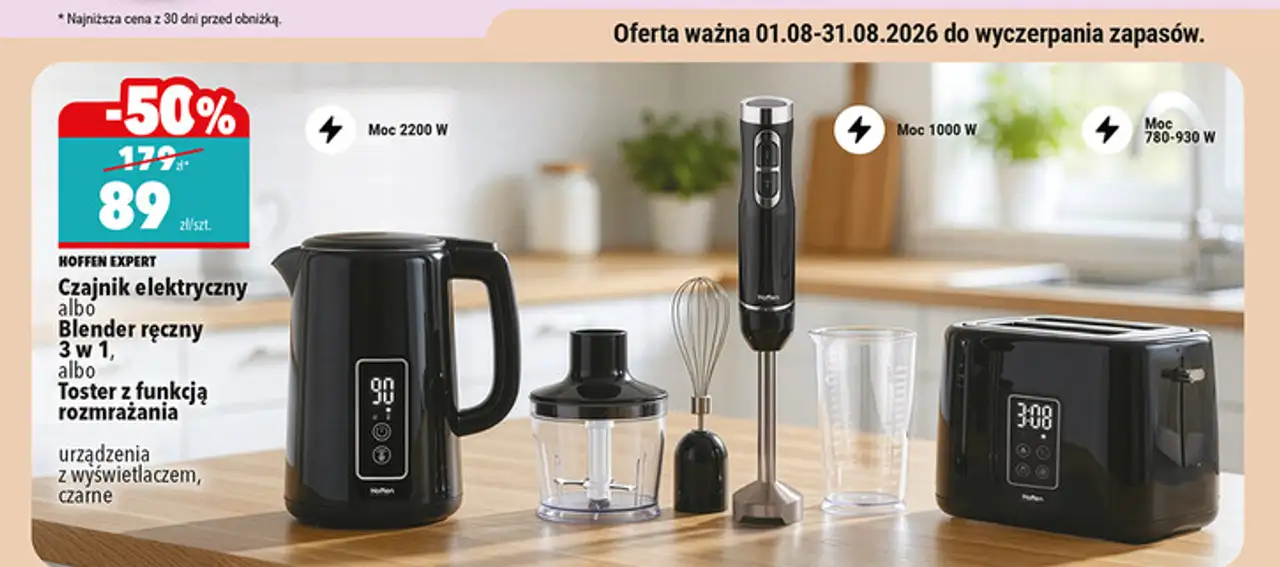 Czajnik elektryczny albo Blender ręczny 3 w 1, albo Toster z funkcją rozmrażania Hoffen