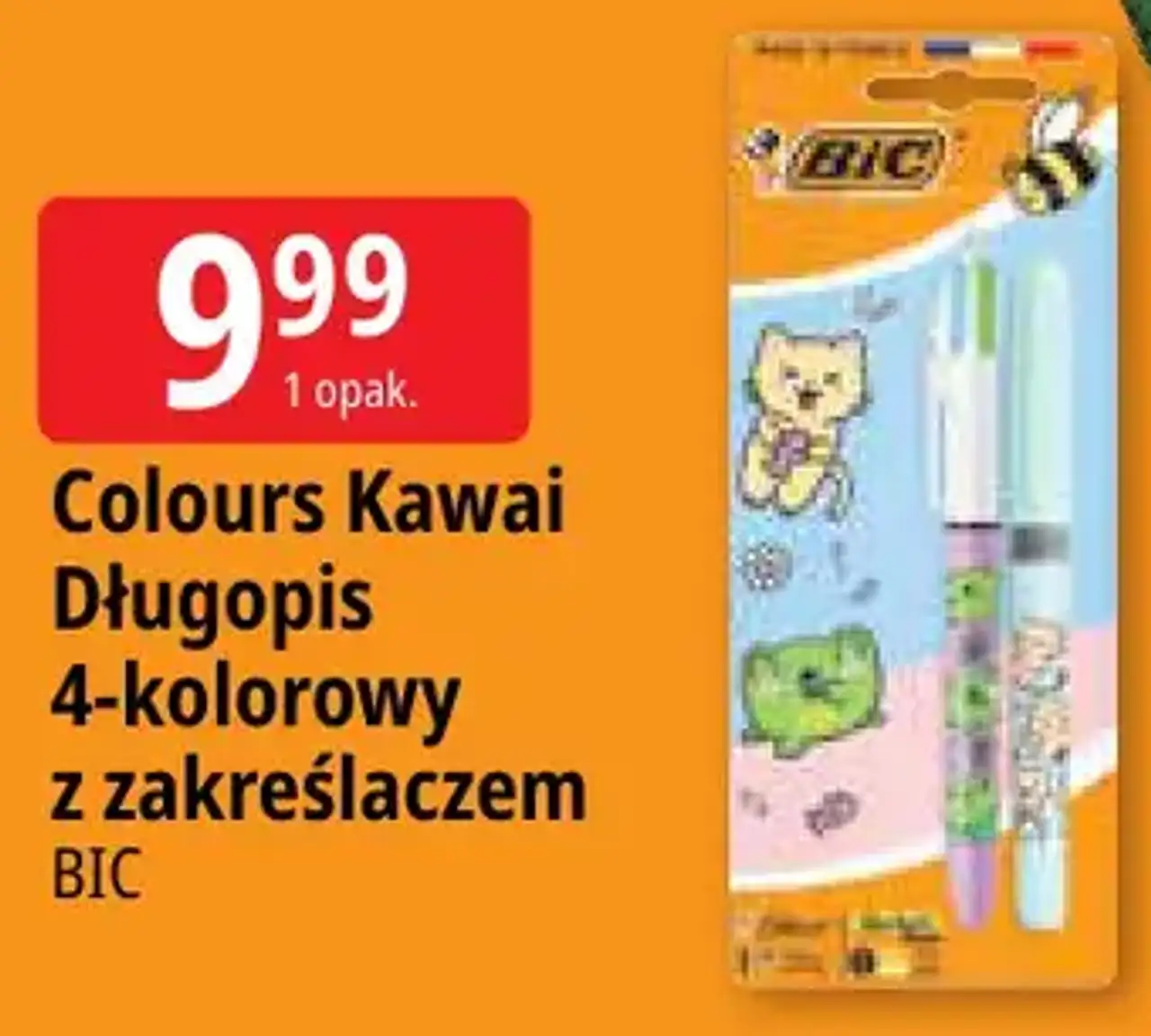 Colours Kawai Długopis 4-kolorowy z zakreślaczem BIC