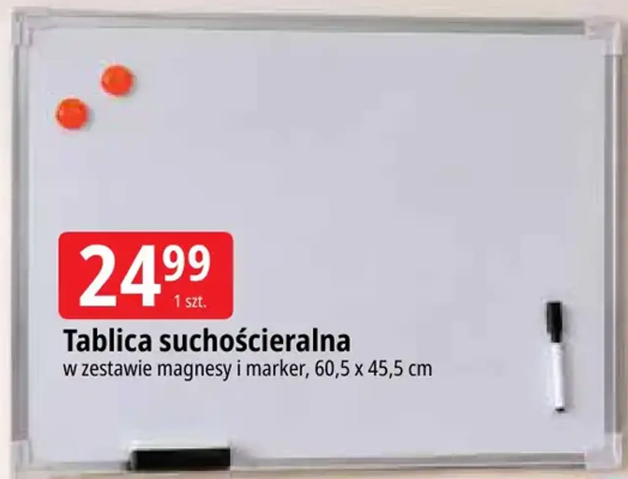 Tablica suchościeralna w zestawie magnesy i marker