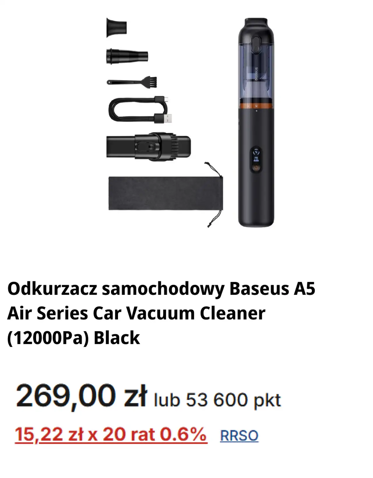 Odkurzacz samochodowy Baseus A5 Air Series Car Vacuum Cleaner (12000Pa) Black