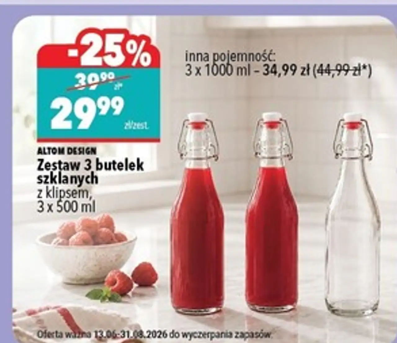 Butelki szklane z klipsem 1 l Altom Design