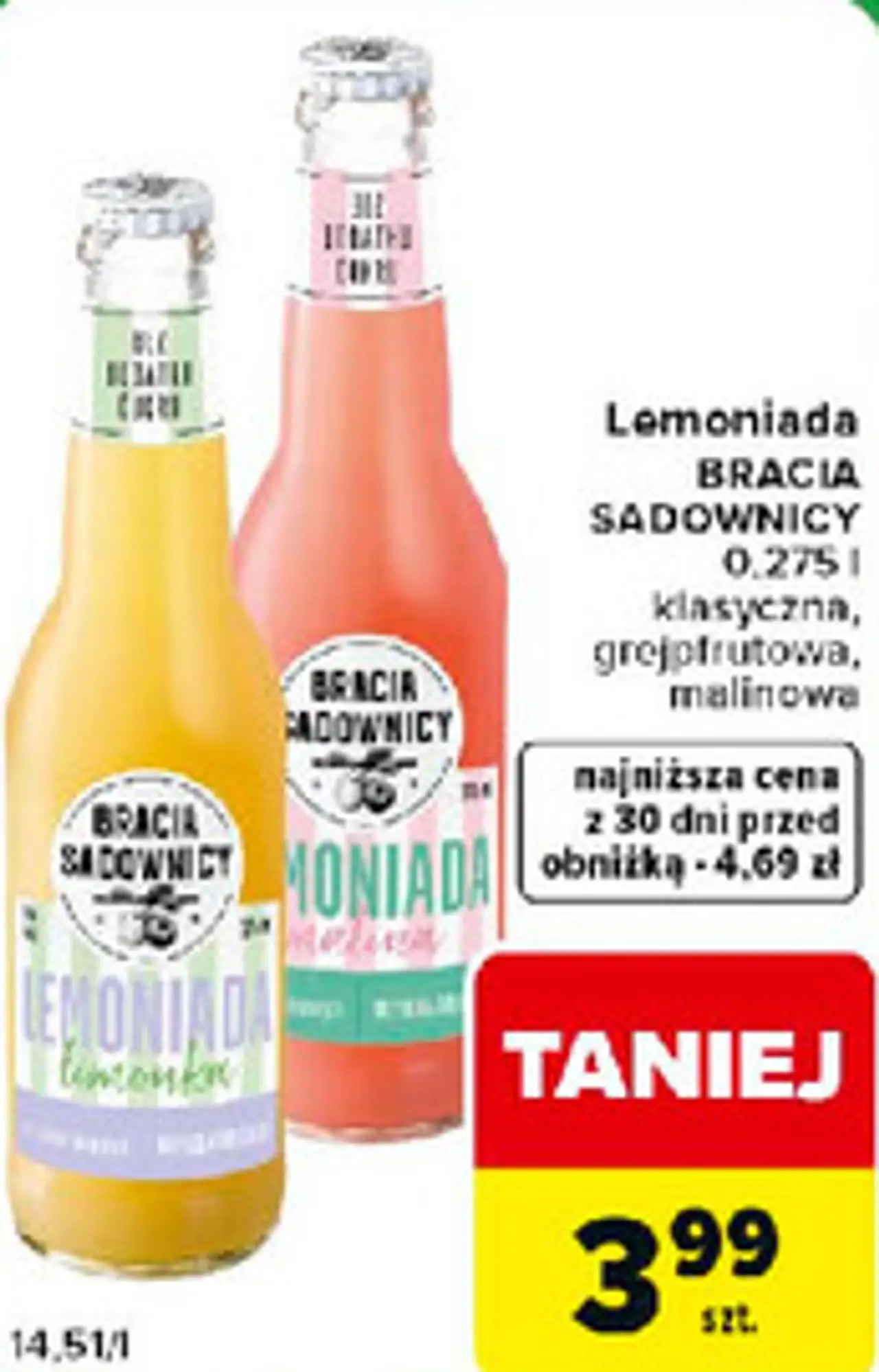 Lemoniada BRACIA SADOWNICY (klasyczna, grejpfrutowa, malinowa)