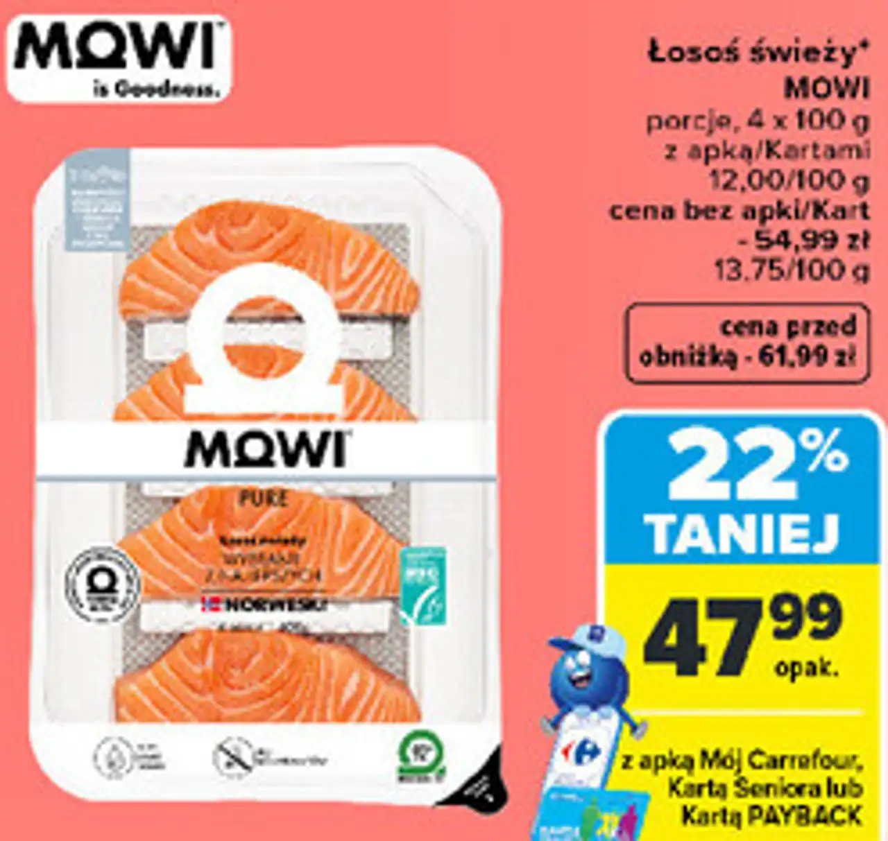 Łosoś świeży MOWI porcje, 4 x 100 g