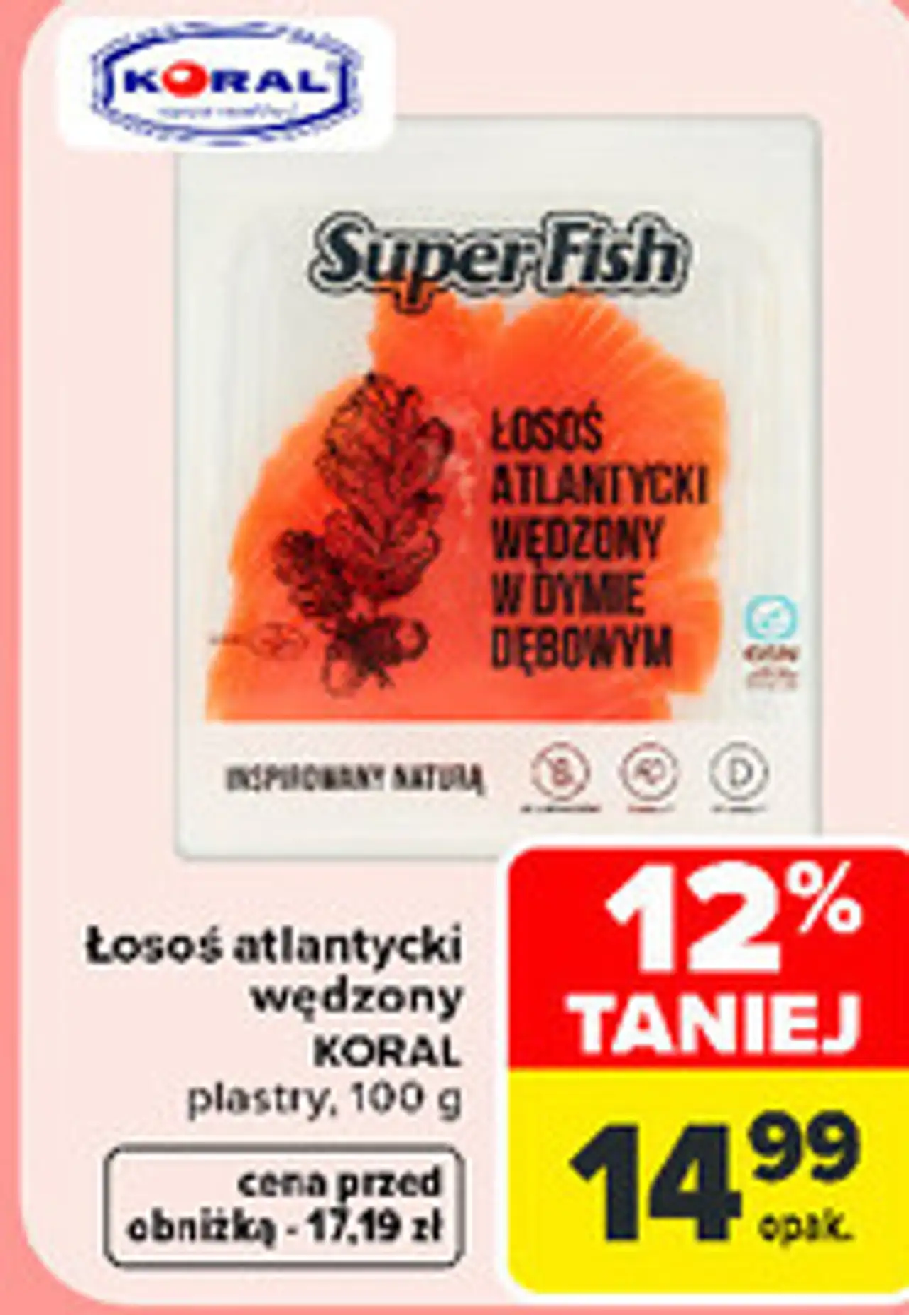 Łosoś atlantycki wędzony KORAL plastry, 100 g