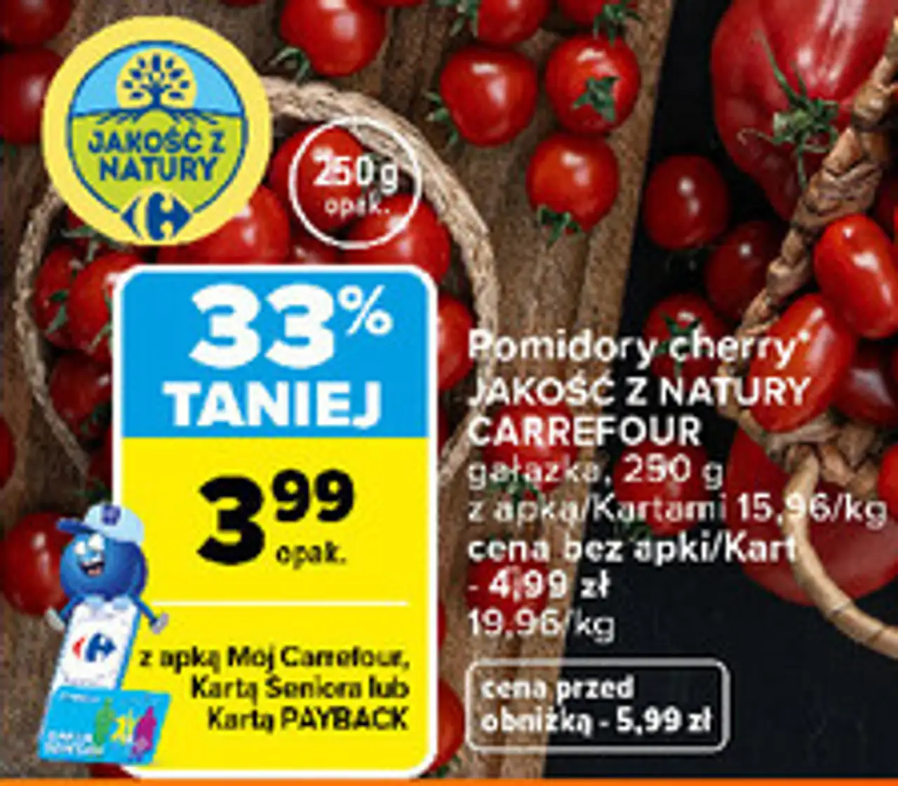 Pomidory cherry JAKOŚĆ Z NATURY CARREFOUR gałązka, 250 g