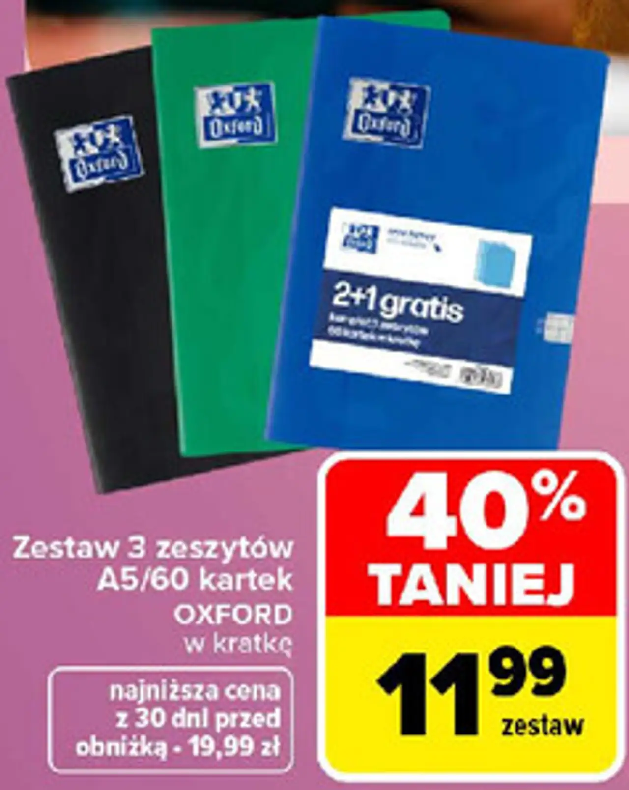 Zestaw 3 zeszytów OXFORD A5/60 kartek w kratkę