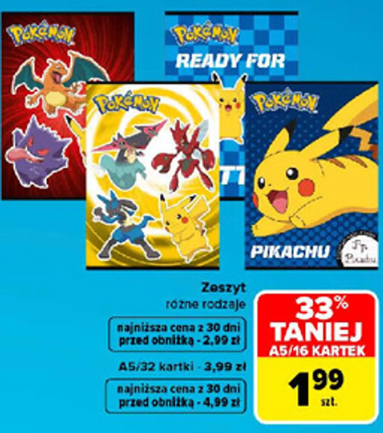 Zeszyt Pokémon różne rodzaje A5/16 kartek
