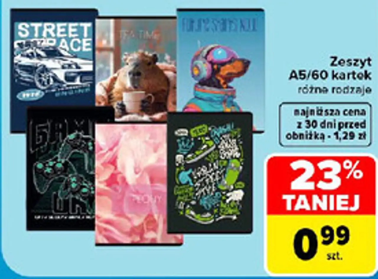 Zeszyt A5/60 kartek różne rodzaje