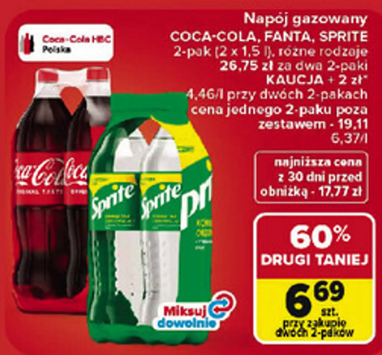 Napój gazowany COCA-COLA, FANTA, SPRITE 2-pak (2 x 1,5 l)
