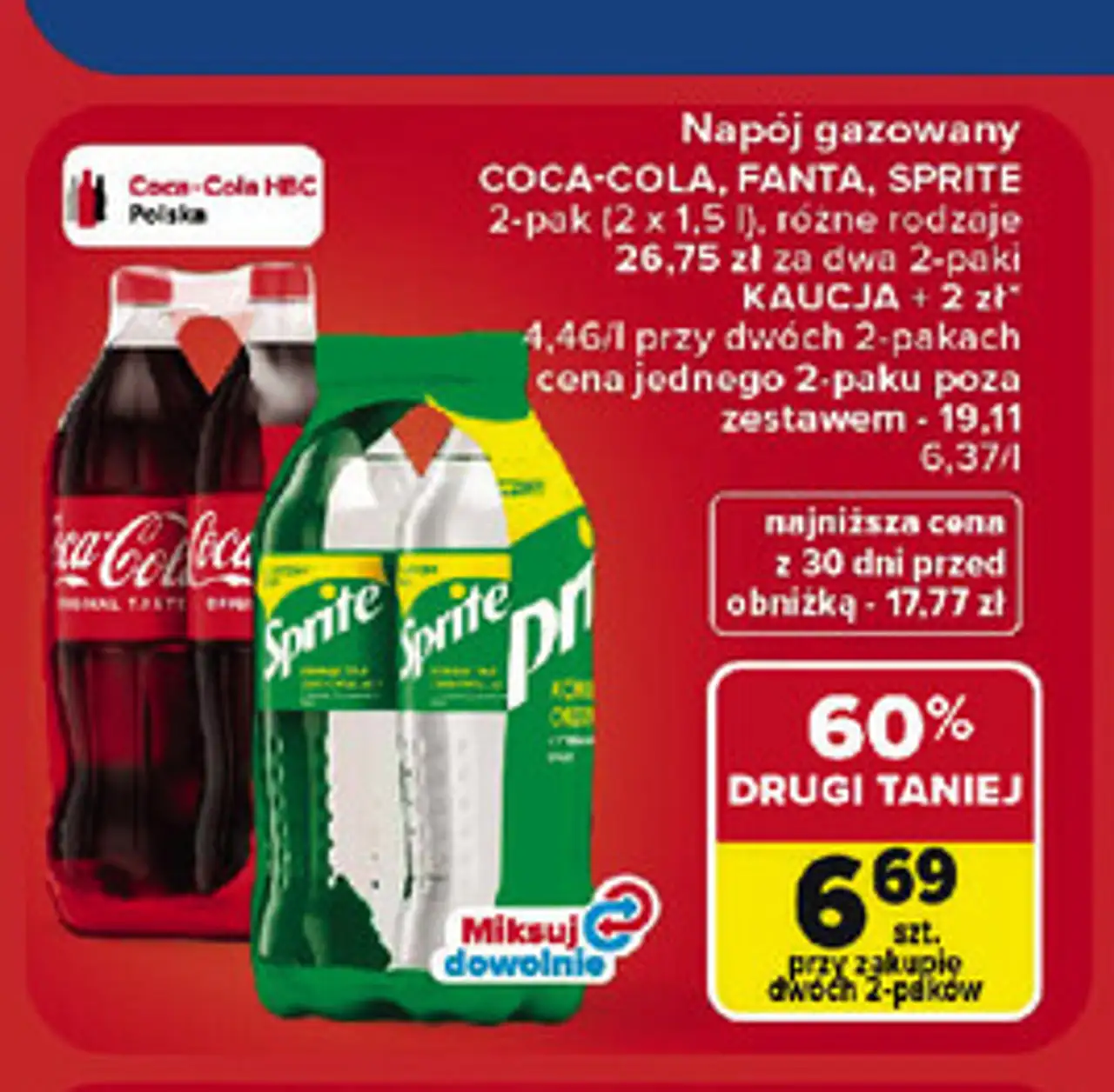 Napój gazowany Coca-Cola, Fanta, Sprite 2-pak