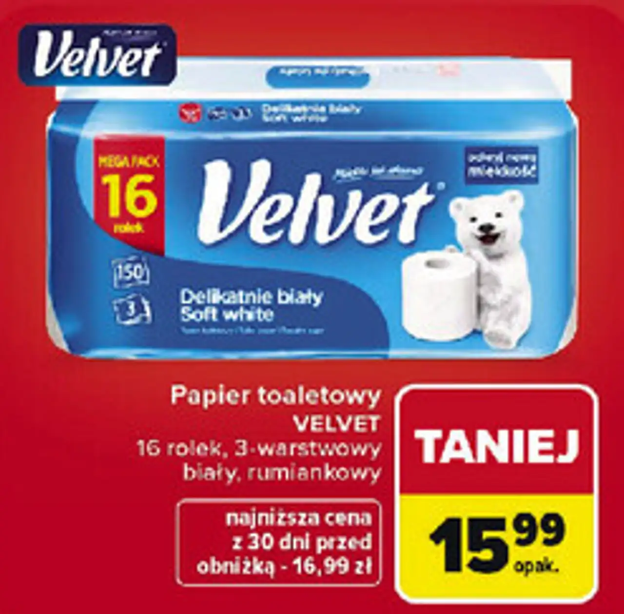 Papier toaletowy Velvet 16 rolek