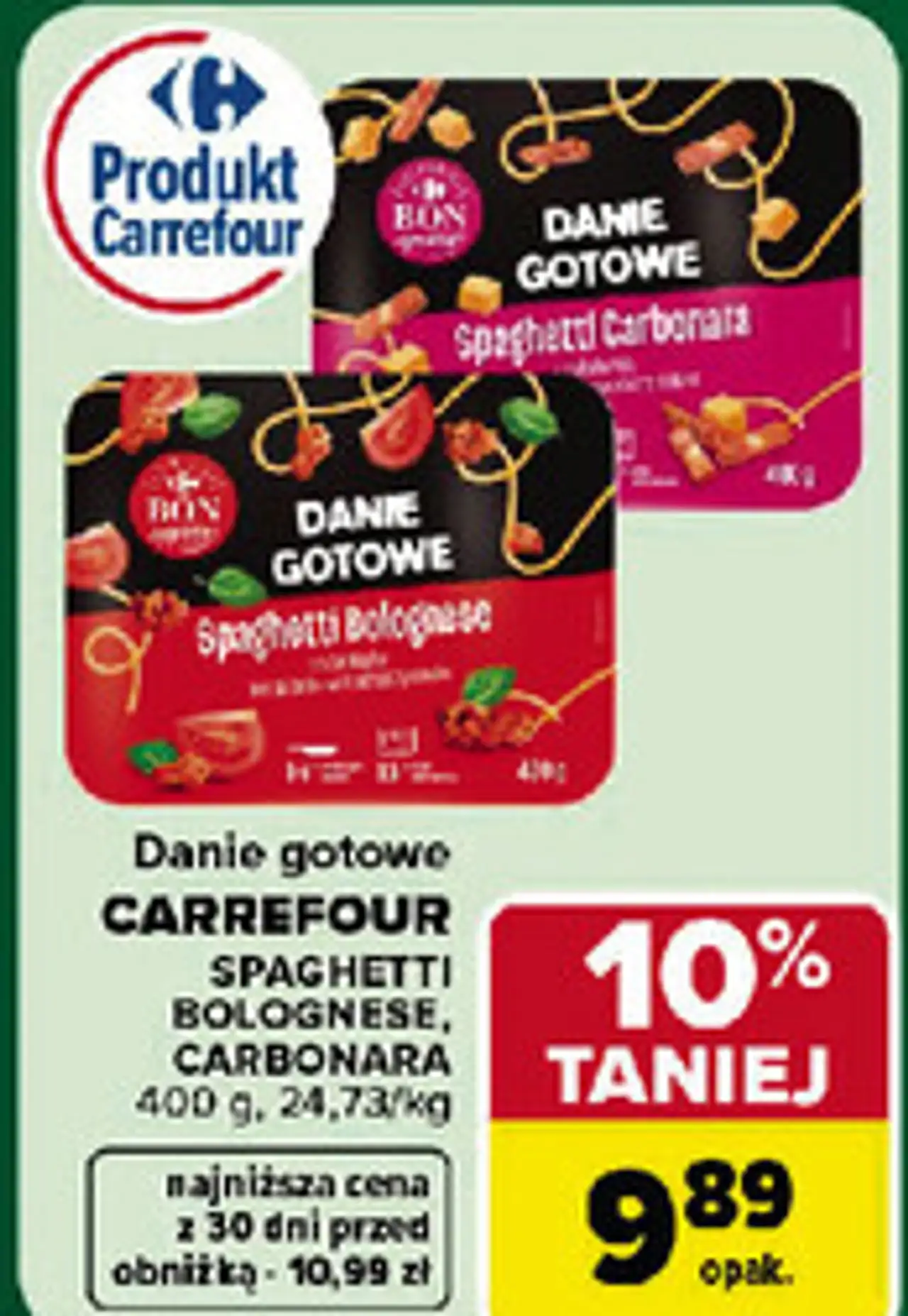 Danie gotowe Carrefour Spaghetti Bolognese, Carbonara