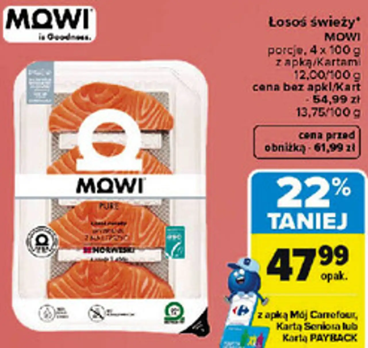 Łosoś świeży MOWI, porcje, 4 x 100 g