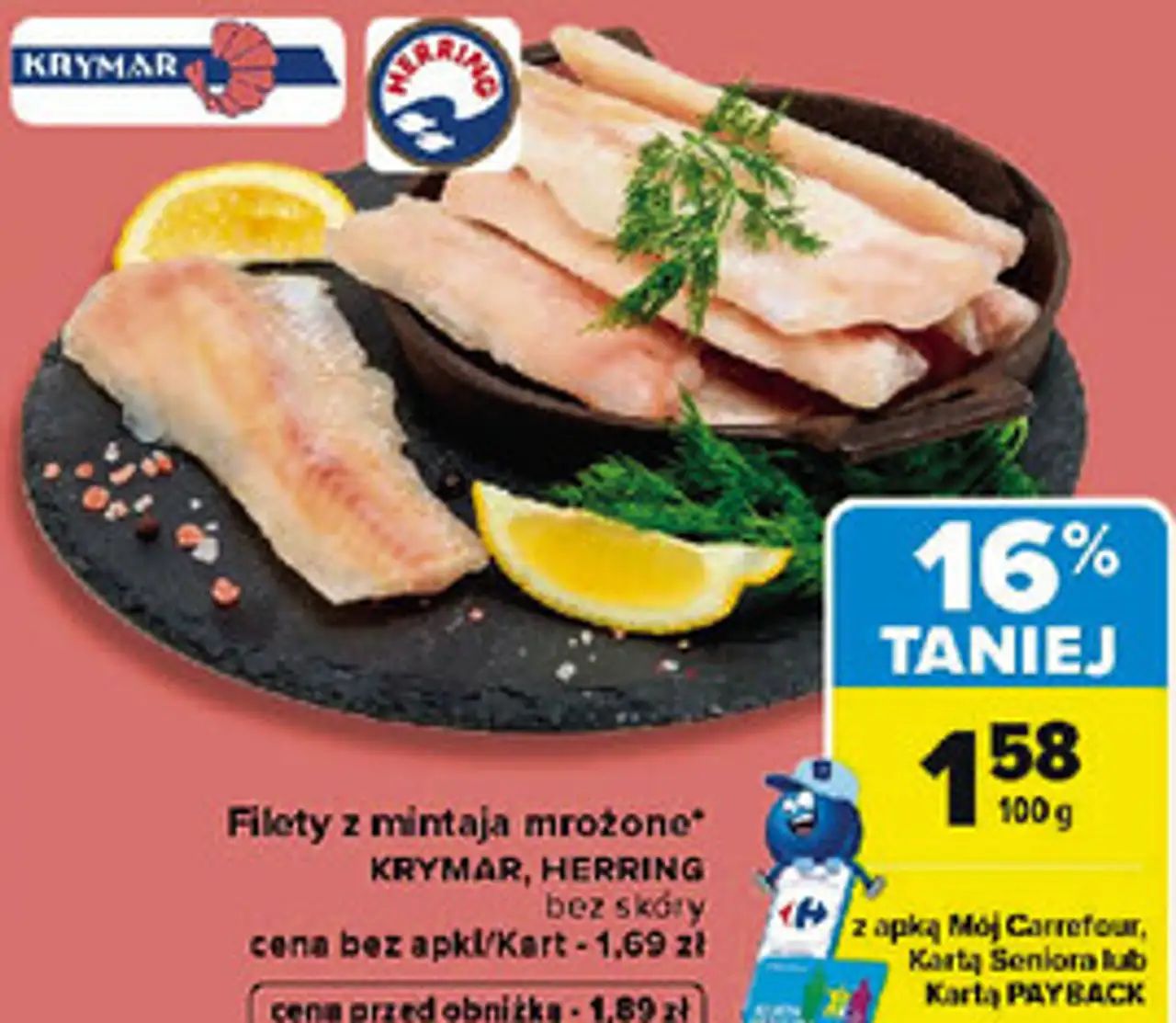 Filety z mintaja mrożone KRYMAR, HERRING, bez skóry
