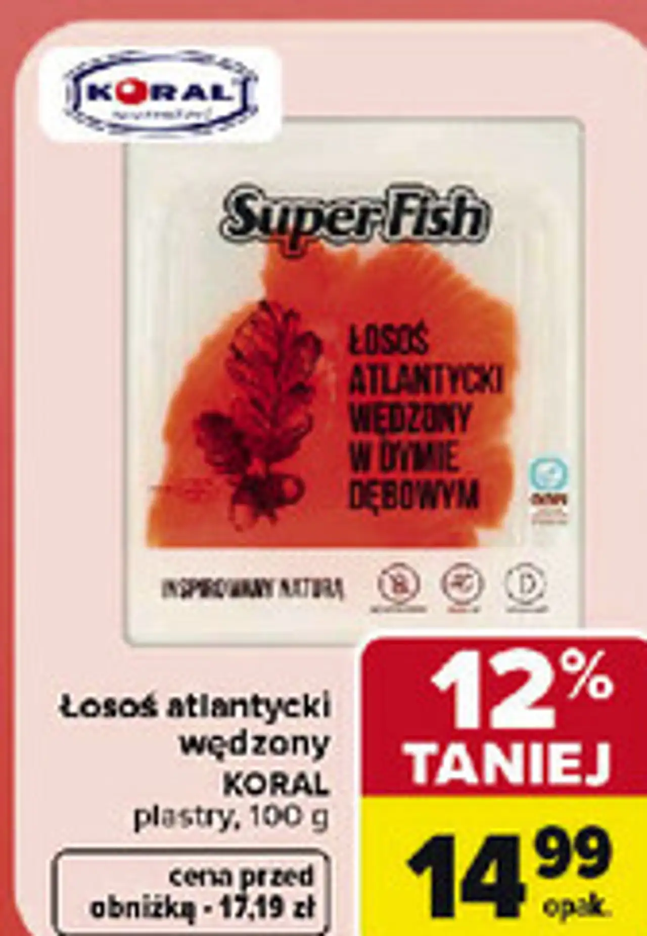 Łosoś atlantycki wędzony KORAL, plastry, 100 g
