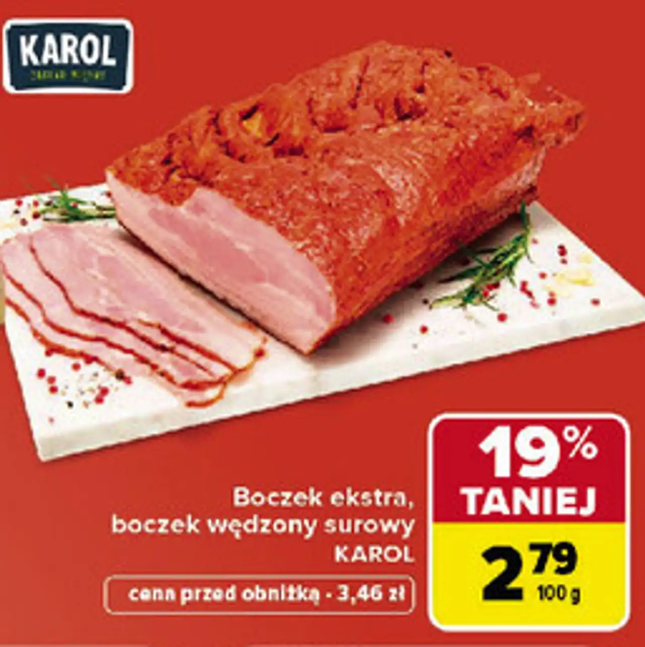 Boczek ekstra, boczek wędzony surowy Karol