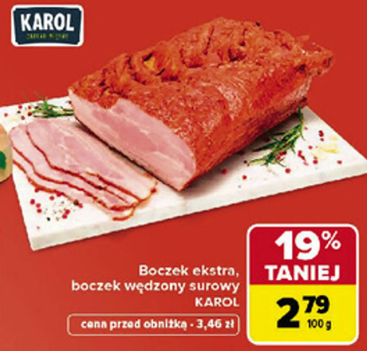Boczek ekstra, boczek wędzony surowy Karol