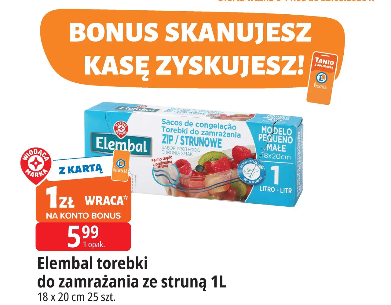 Elembal torebki do zamrażania ze struną 1L 18 x 20 cm 25 szt.