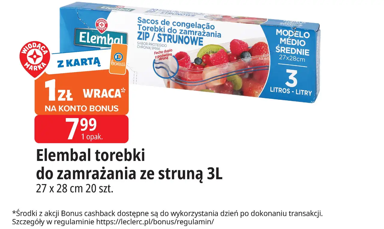 Elembal torebki do zamrażania ze struną 3L 27 x 28 cm 20 szt.