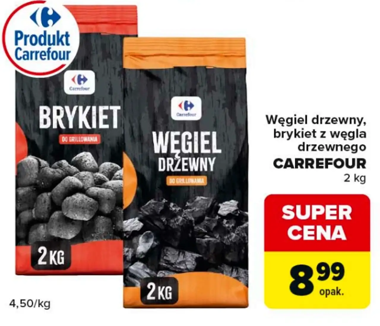 Węgiel drzewny, brykiet z węgla drzewnego Carrefour