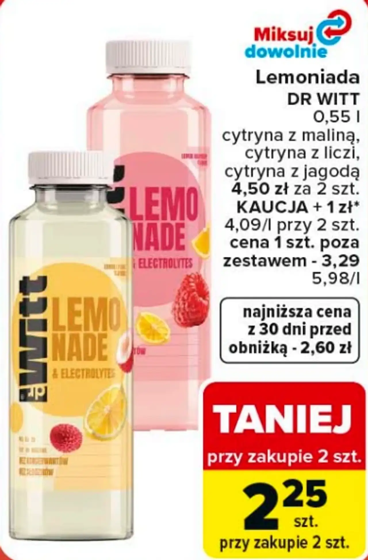 Lemoniada Dr Witt cytryna z maliną, cytryna z liczi, cytryna z jagodą 0,55 l