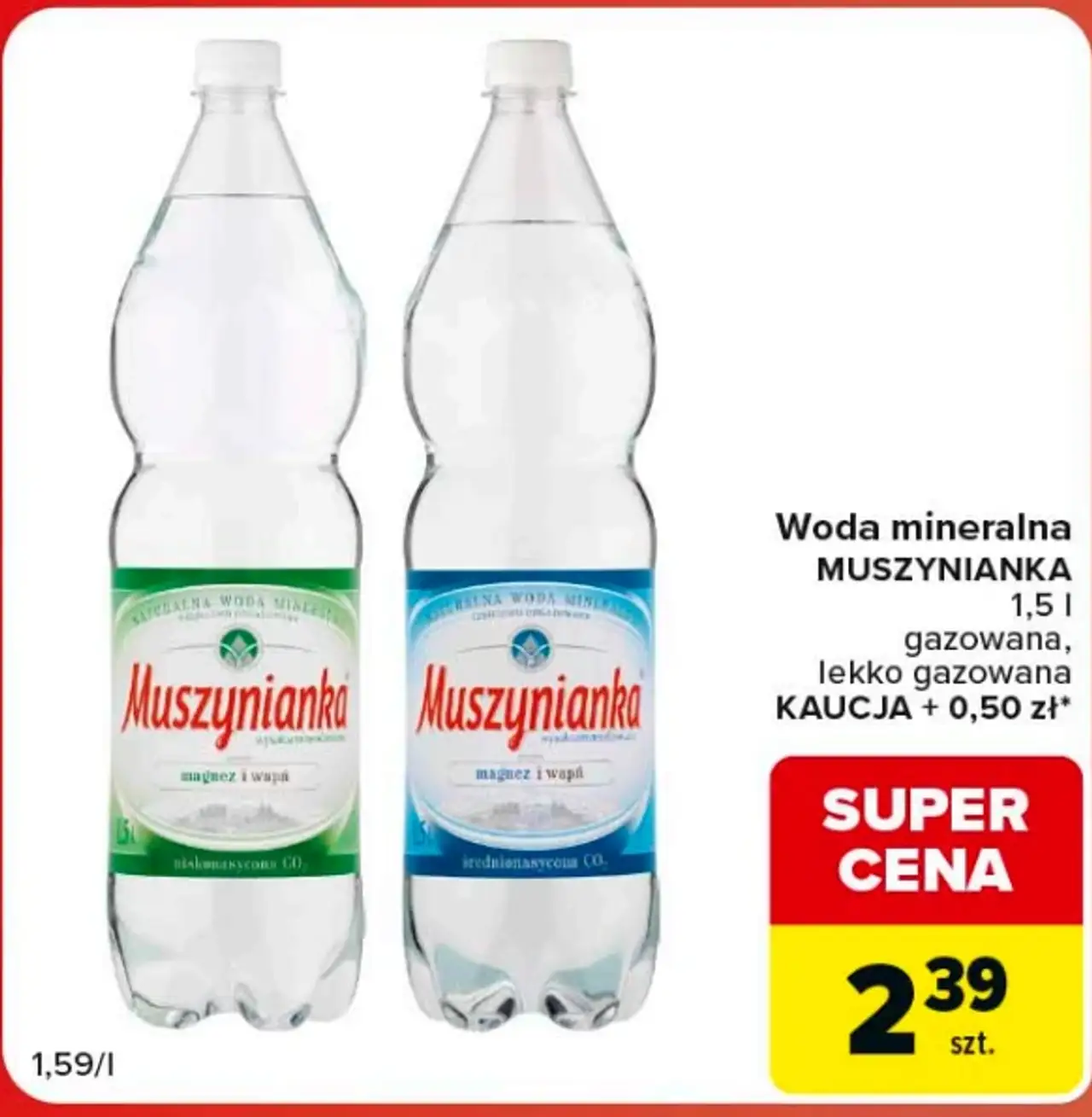 Woda mineralna Muszynianka gazowana, lekko gazowana 1,5 l
