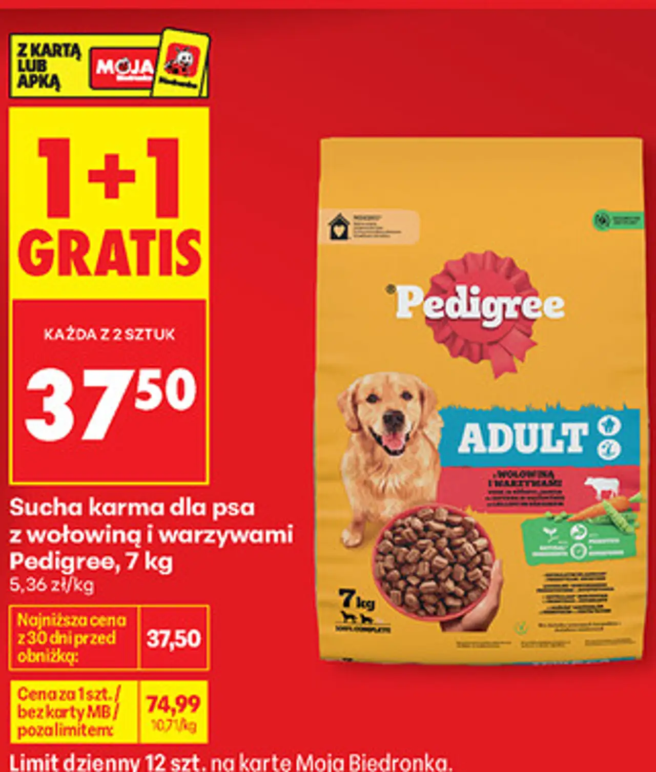 Sucha karma dla psa z wołowiną i warzywami Pedigree, 7 kg