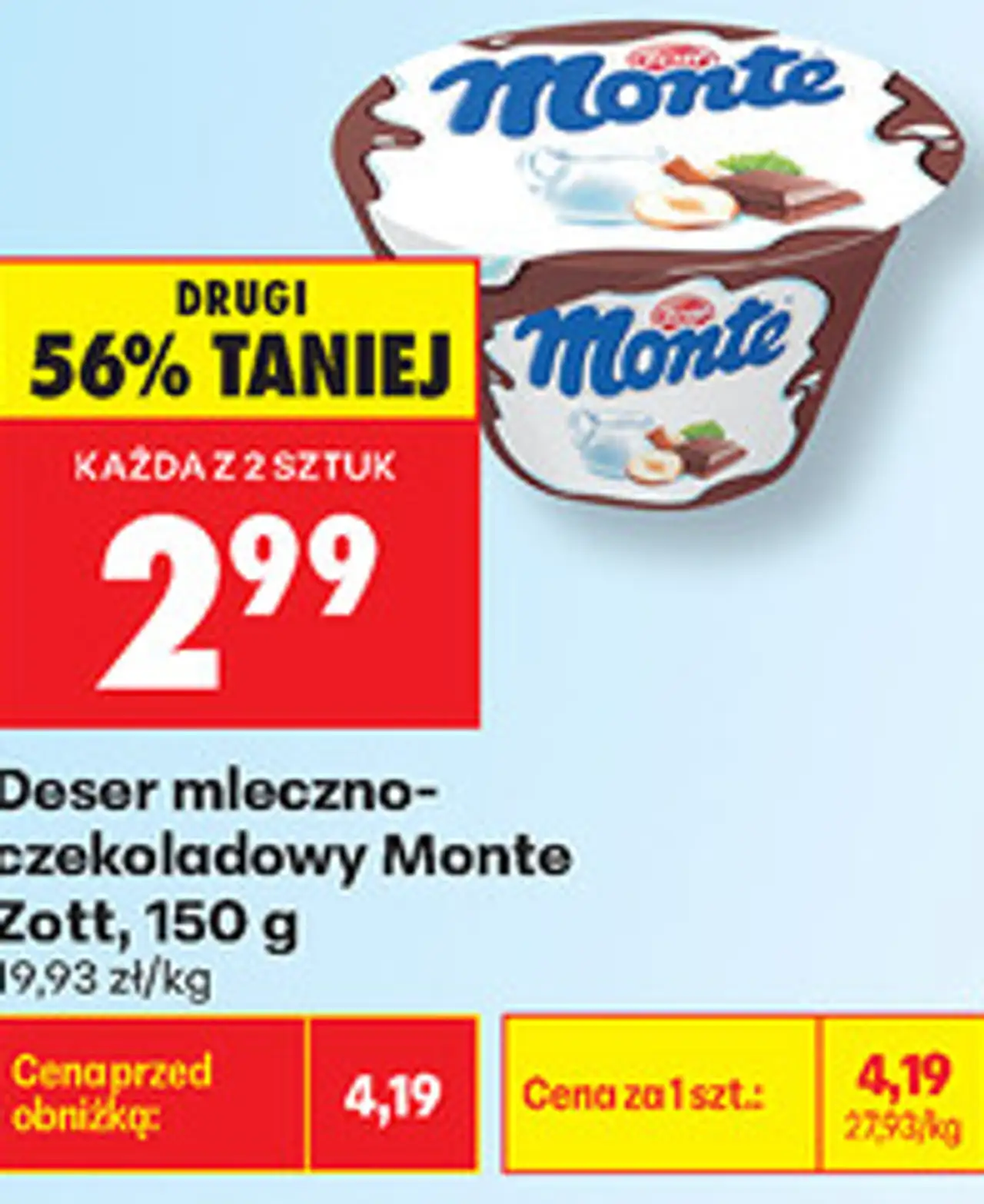 Deser mleczno-czekoladowy Monte Zott, 150 g