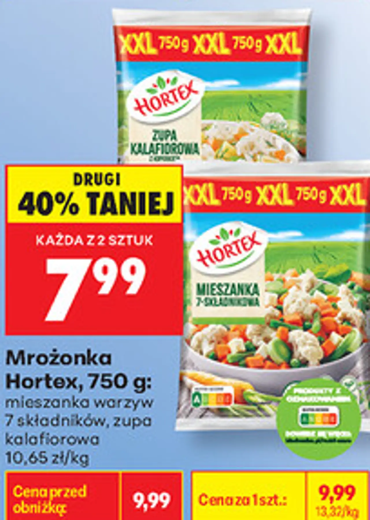 Mrożonka Hortex (mieszanka warzyw 7 składników, zupa kalafiorowa)
