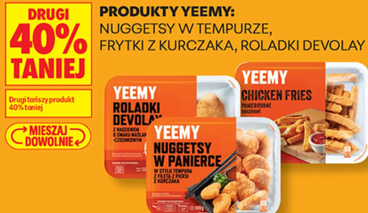 Produkty Yeemy: nuggetsy w tempurze, frytki z kurczaka, roladki devolay