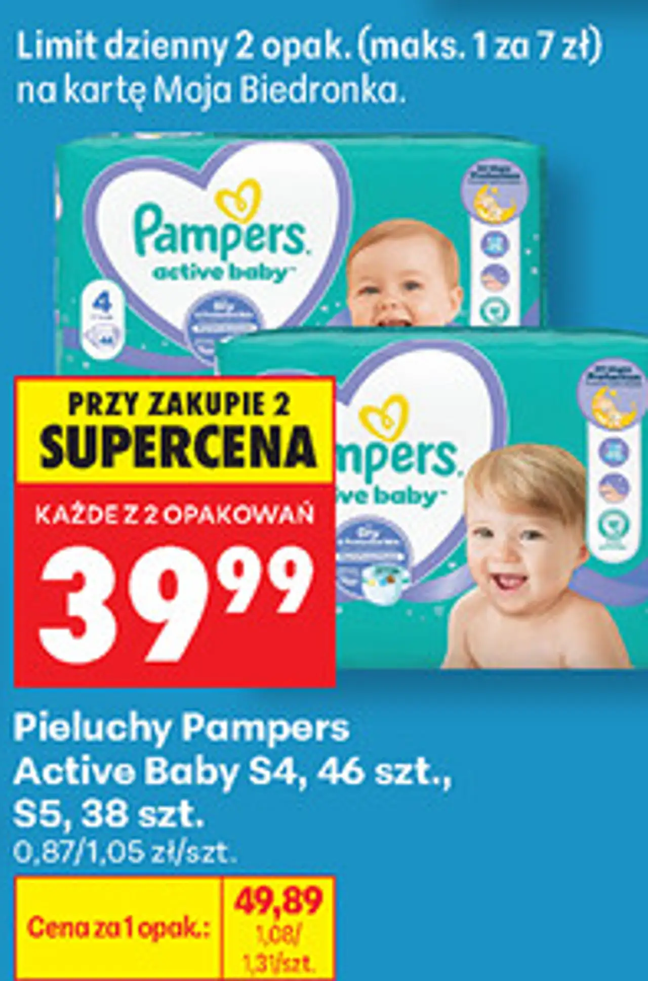 Pieluchy Pampers Active Baby S4, 46 szt., S5, 38 szt.