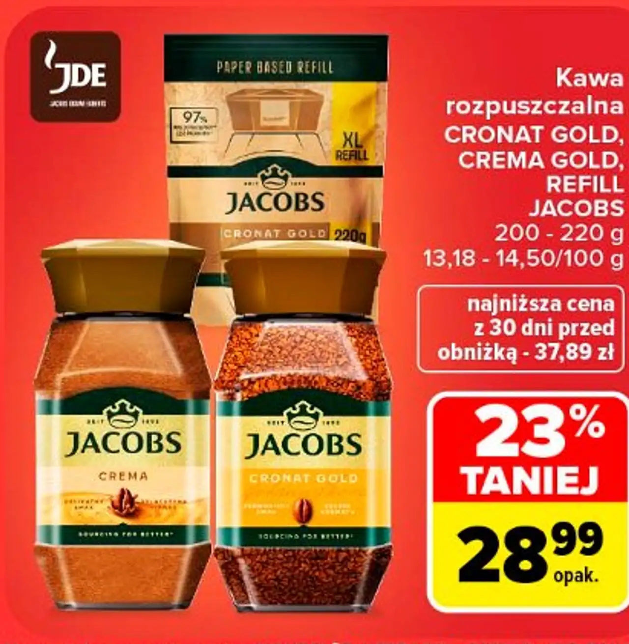 Kawa rozpuszczalna Jacobs Cronat Gold / Crema Gold / Refill