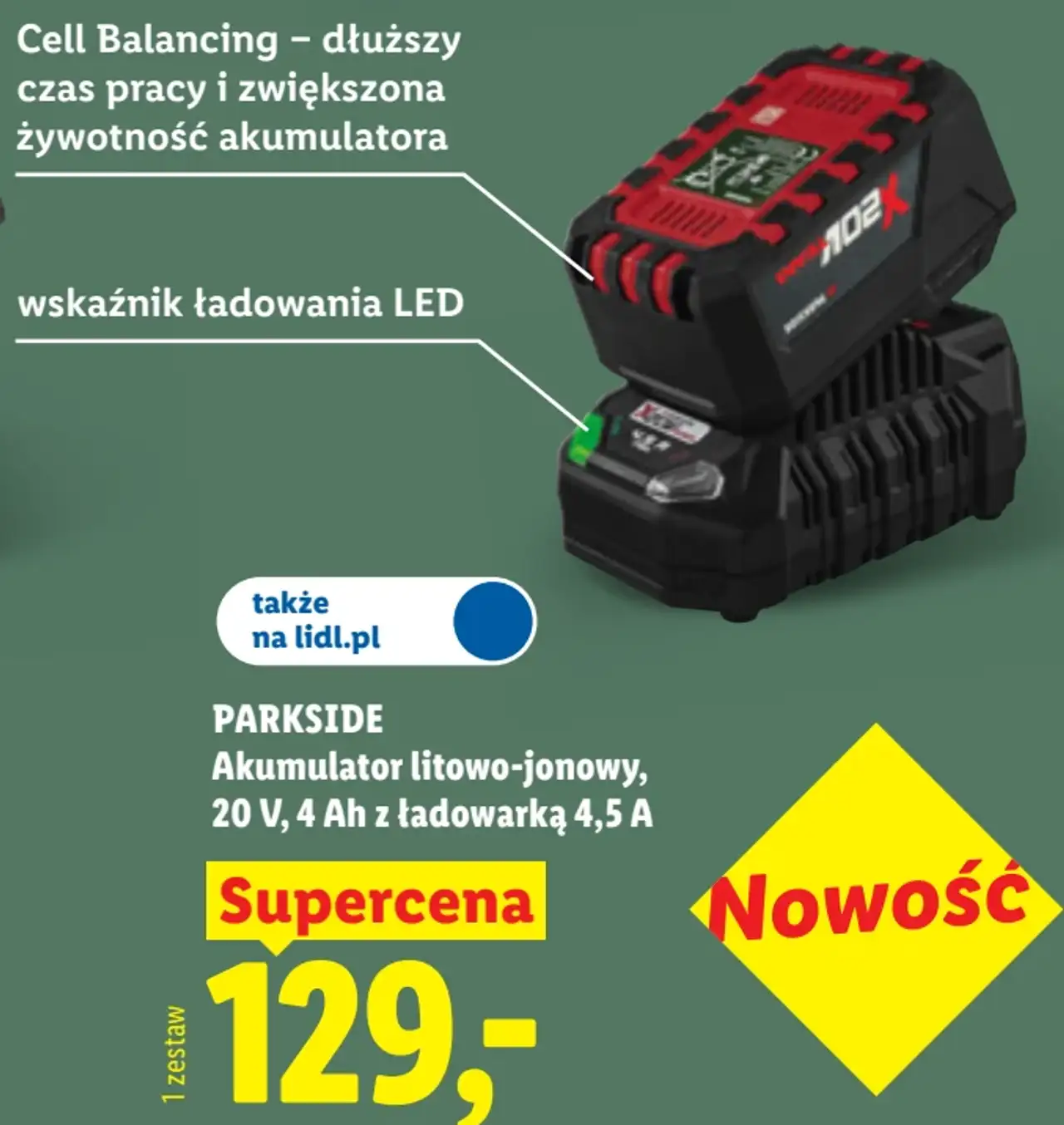 PARKSIDE Akumulator litowo-jonowy, 20 V, 4 Ah z ładowarką 4,5 A