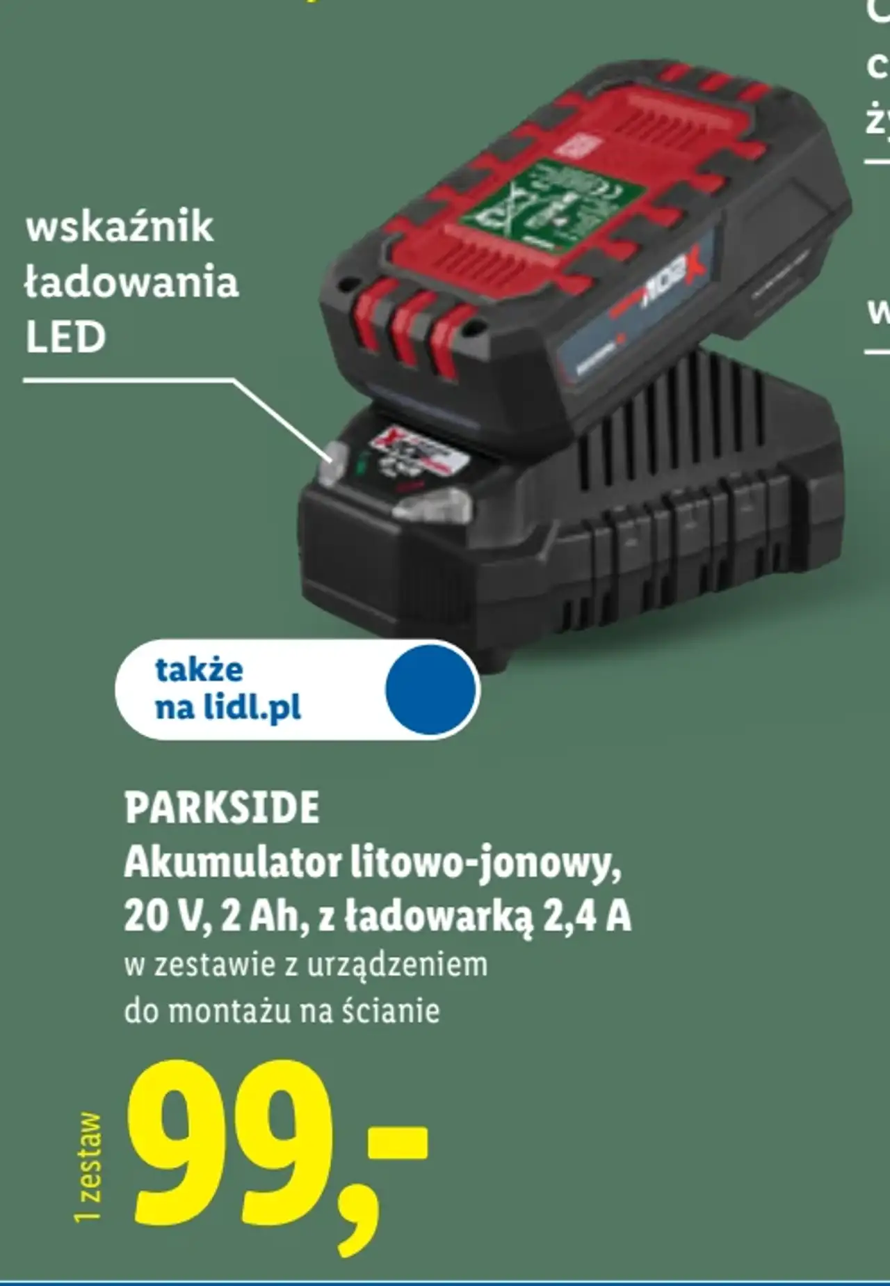 PARKSIDE Akumulator litowo-jonowy, 20 V, 2 Ah, z ładowarką 2,4 A